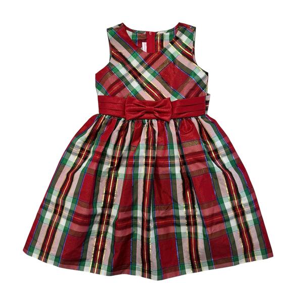 Bonnie Jean Other - BONNIE JEAN Holiday Metallic Plaid Dress Size 6X Girls Red Green White Party Bow